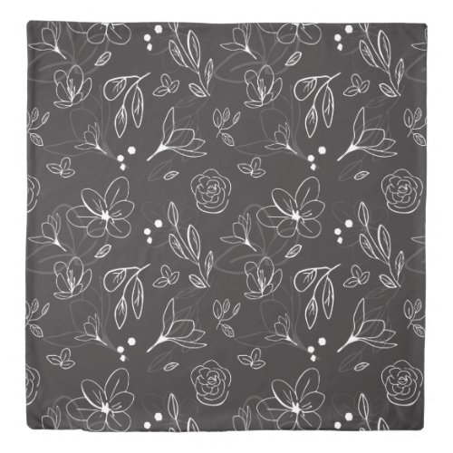 Black White Pattern Floral Minimalist Modern Duvet Cover