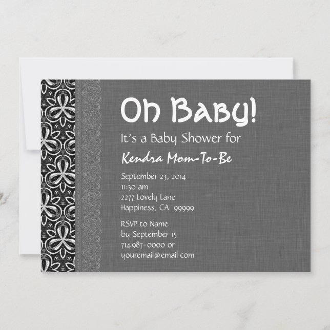 Black White Pattern Gray Lace Neutral Baby Shower Invitation (Front)