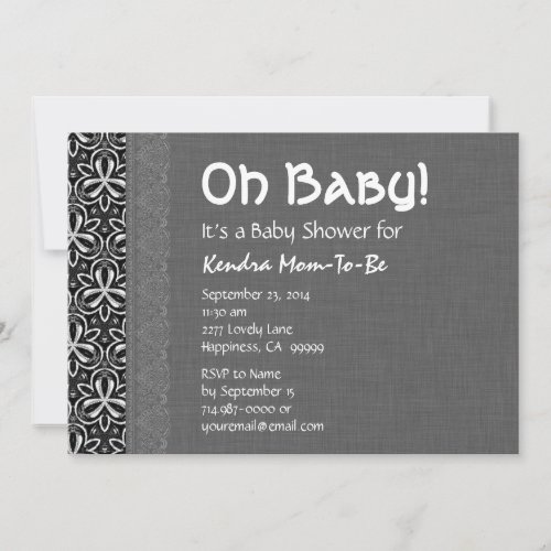 Black White Pattern Gray Lace Neutral Baby Shower Invitations
