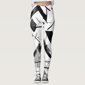 Black White Pattern Ink Watercolor Art Brushstroke Leggings