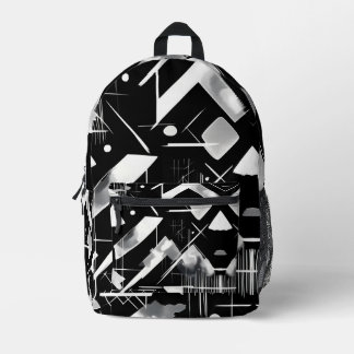 Black White Pattern Ink Watercolor Art Brushstroke Printed Backpack