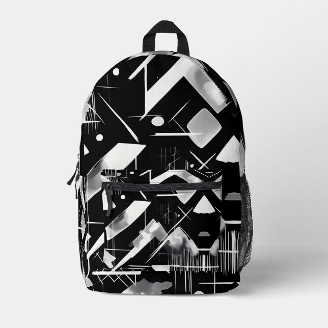 Black White Pattern Ink Watercolor Art Brushstroke Printed Backpack (Front)