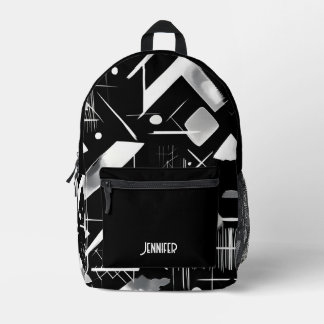 Black White Pattern Ink Watercolor Personalized Printed Backpack