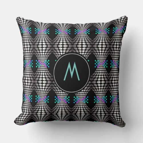 Black White Pattern Monogram Initial Modern Chic Throw Pillow