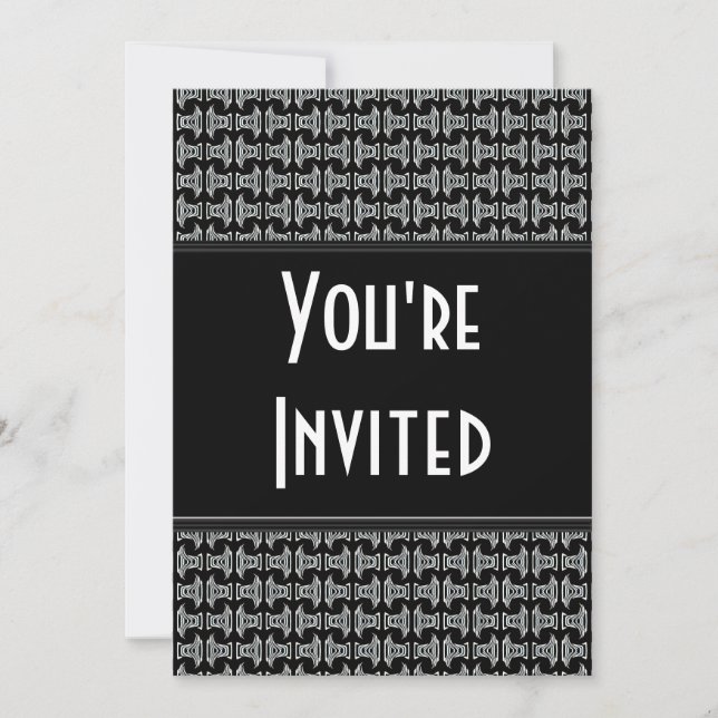 Black White Pattern Party Invite (Front)
