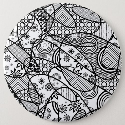 Black  White Pattern Patchwork 01 Button