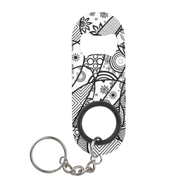 Black & White Pattern Patchwork 01 Keychain Bottle Opener (Front)