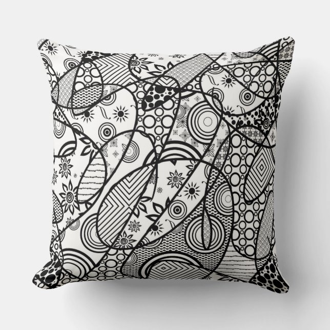 Black & White Pattern Patchwork 01 Throw Pillow (Front)