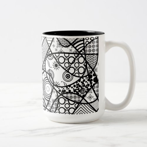 Black  White Pattern Patchwork 01 Two_Tone Coffee Mug