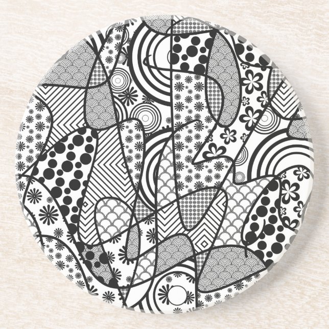 Black & White Pattern Patchwork 02 Drink Coaster (Front)