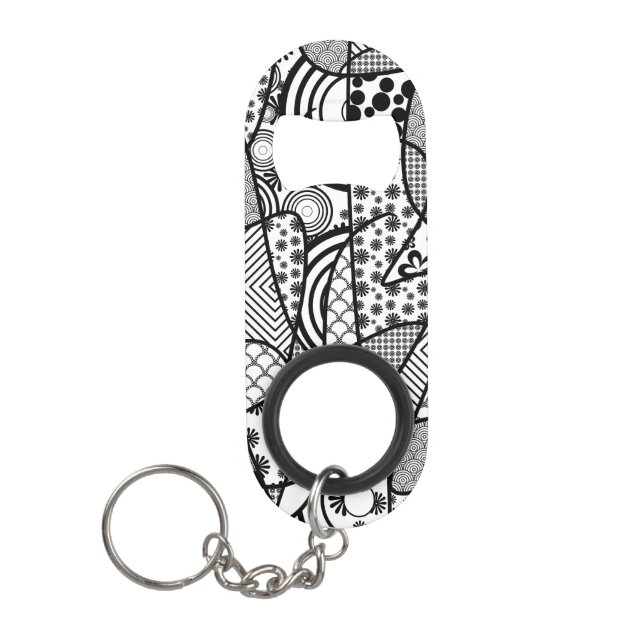 Black & White Pattern Patchwork 02 Keychain Bottle Opener (Front)