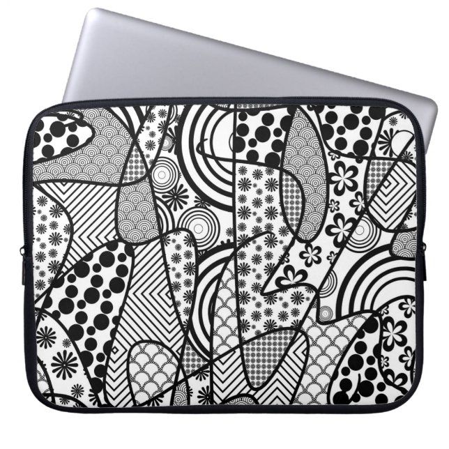 Black & White Pattern Patchwork 02 Laptop Sleeve (Front)