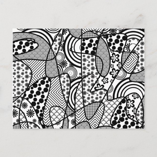 Black & White Pattern Patchwork 02 Postcard (Front)