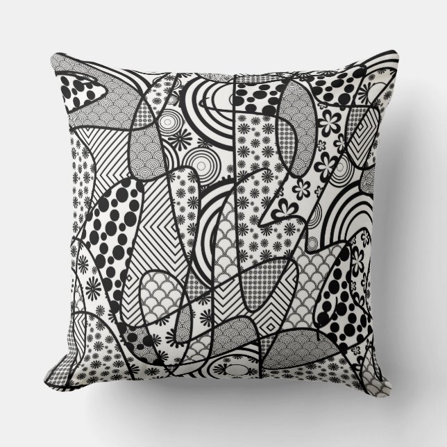 Black & White Pattern Patchwork 02 Throw Pillow (Front)