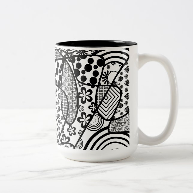 Black & White Pattern Patchwork 02 Two-Tone Coffee Mug (Right)