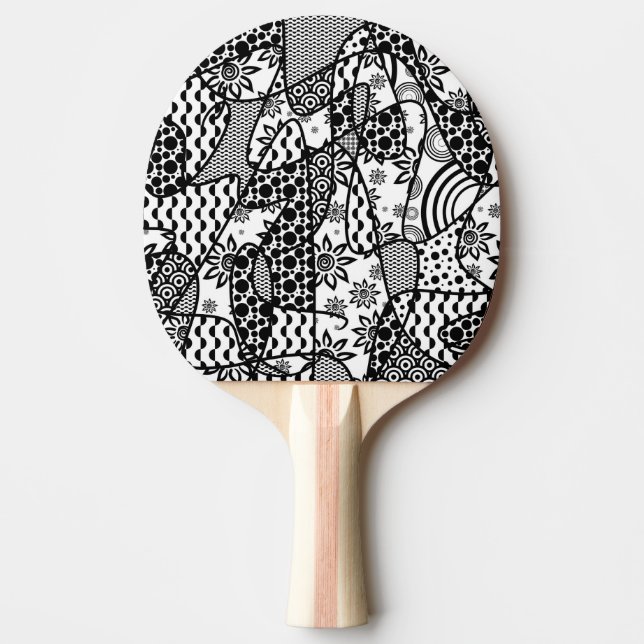 Black & White Pattern Patchwork 03 Ping-Pong Paddle (Front)