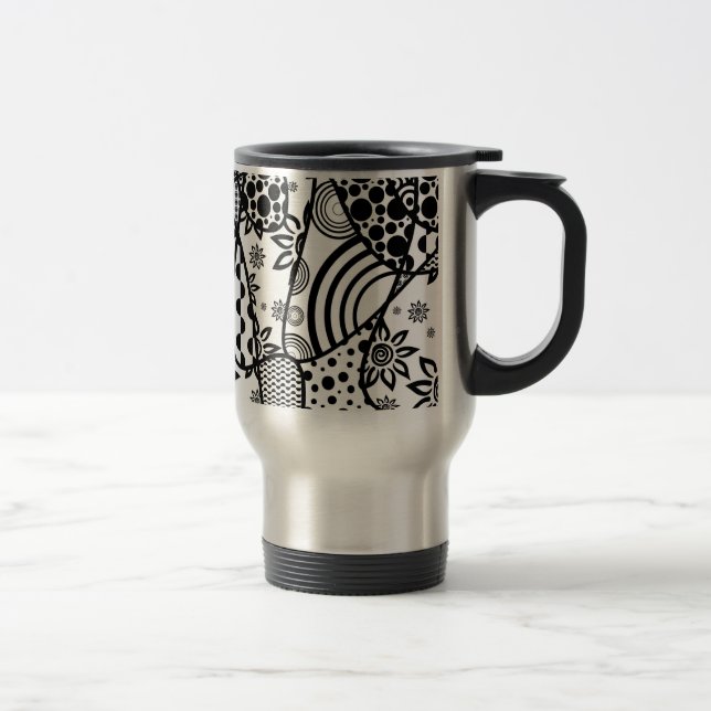 Black & White Pattern Patchwork 03 Travel Mug (Right)