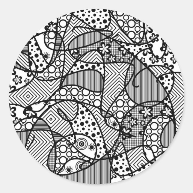 Black & White Pattern Patchwork 04 Classic Round Sticker (Front)