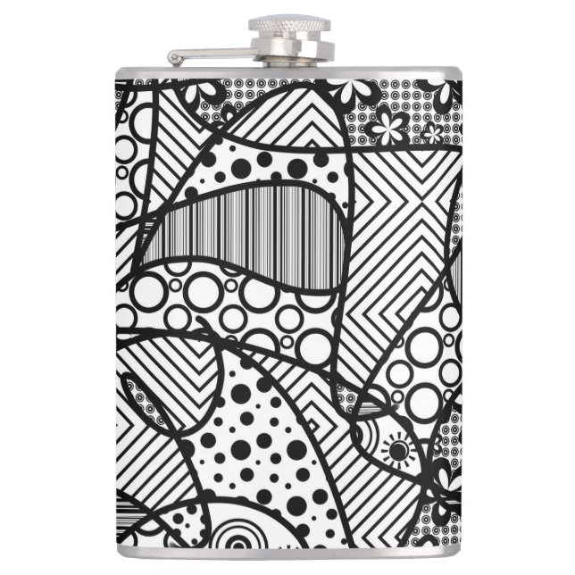 Black & White Pattern Patchwork 04 Flask (Front)