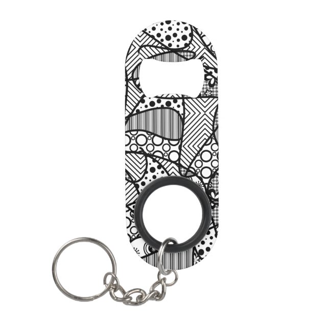 Black & White Pattern Patchwork 04 Keychain Bottle Opener (Front)