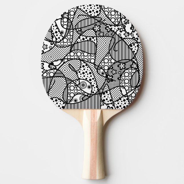 Black & White Pattern Patchwork 04 Ping-Pong Paddle (Front)