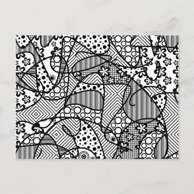 Black & White Pattern Patchwork 04 Postcard (Front)