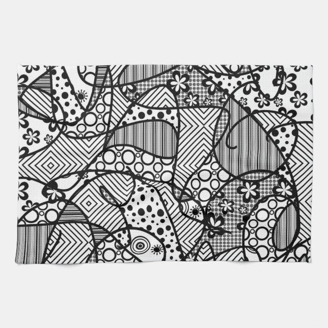 Black & White Pattern Patchwork 04 Towel (Horizontal)
