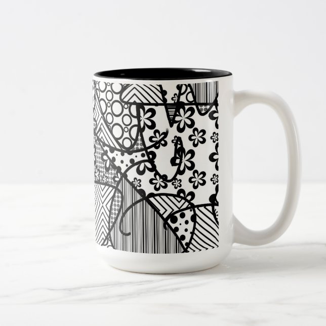 Black & White Pattern Patchwork 04 Two-Tone Coffee Mug (Right)