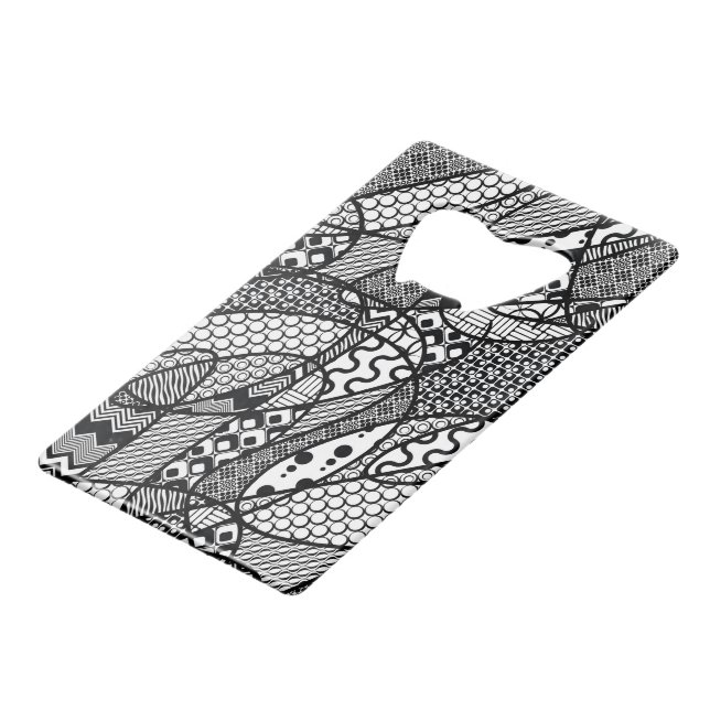 Black & White Pattern Patchwork 05 Credit Card Bottle Opener (Front Angled)