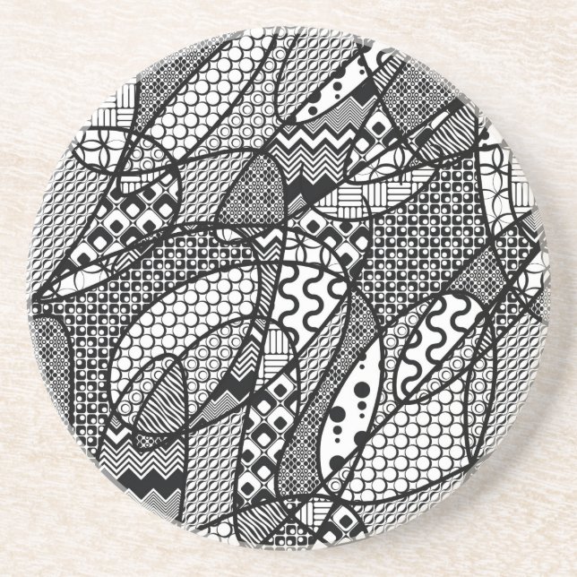 Black & White Pattern Patchwork 05 Drink Coaster (Front)