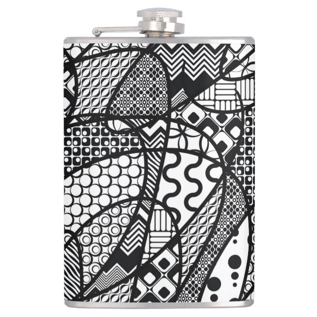 Black & White Pattern Patchwork 05 Flask (Front)