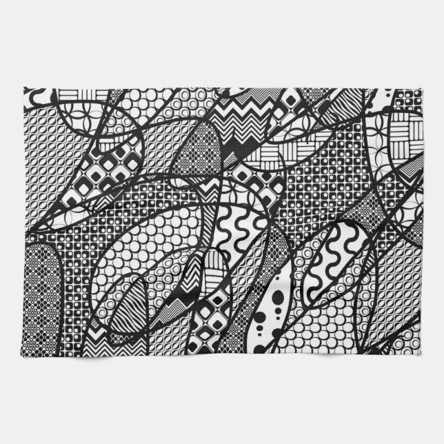 Black & White Pattern Patchwork 05 Towel (Horizontal)
