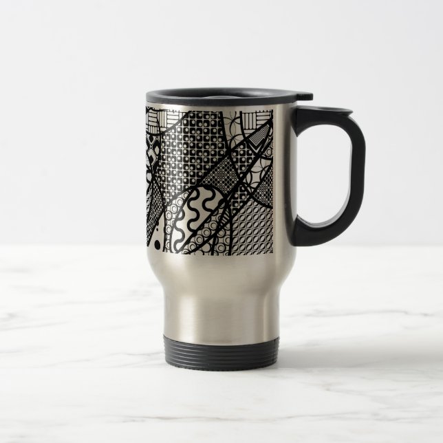 Black & White Pattern Patchwork 05 Travel Mug (Right)
