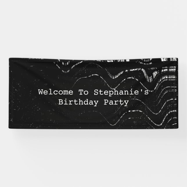 Black White Patterns Abstract Birthday Artsy Cool Banner (Horizontal)