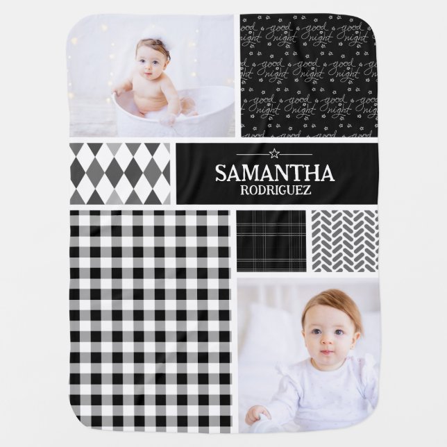 Black & White Patterns Photo Baby Blanket (Front)