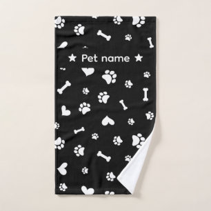 Black White Paw Print Dog Towel