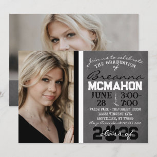 Black & White Paw Print Graduation 2 Photo Invitation