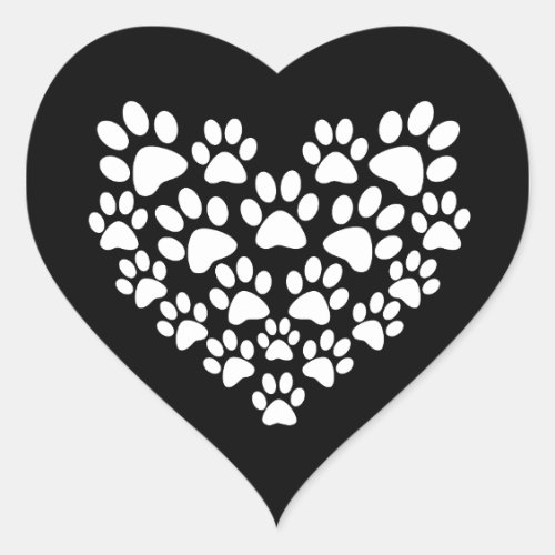 Black White Paw Print Heart Heart Sticker