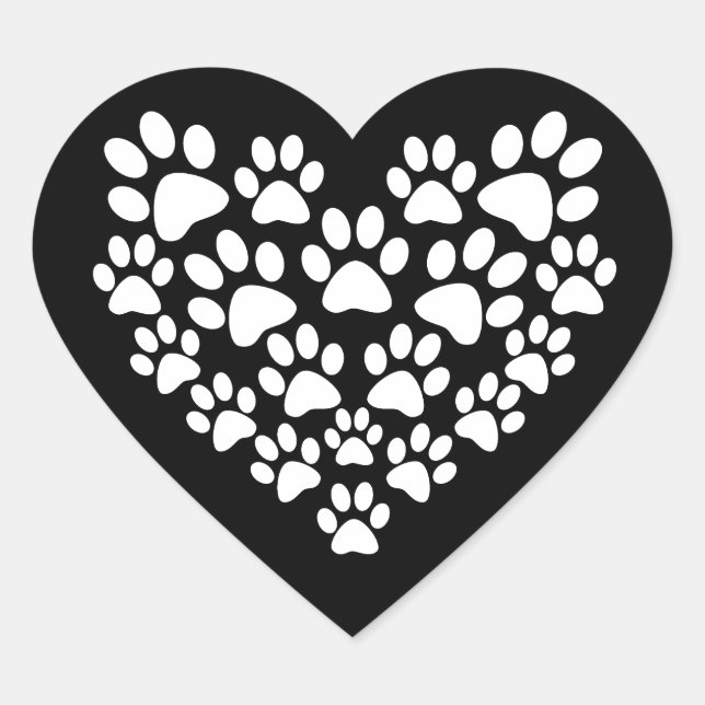 Black White Paw Print Heart Sticker (Front)