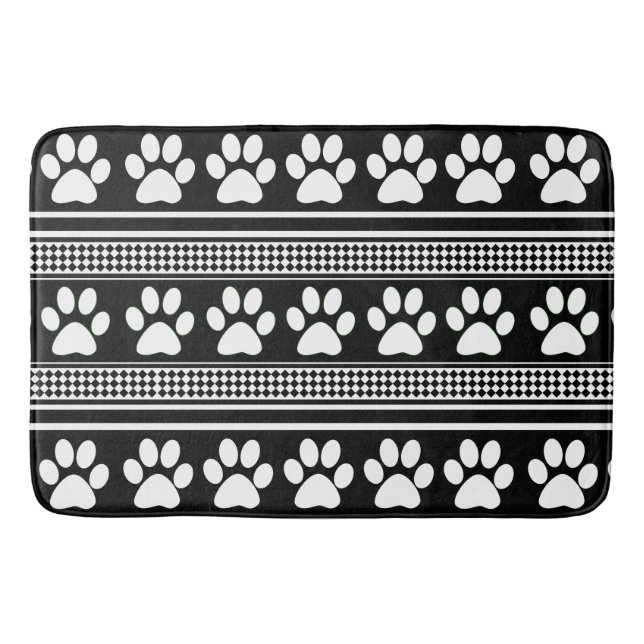 Black white paw print pattern large bath mat (Front)