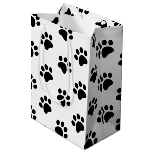 Black White Paw Print Pattern Medium Gift Bag