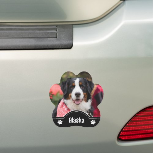 Black White Paw Prints Dog Photo  Name Car Magnet