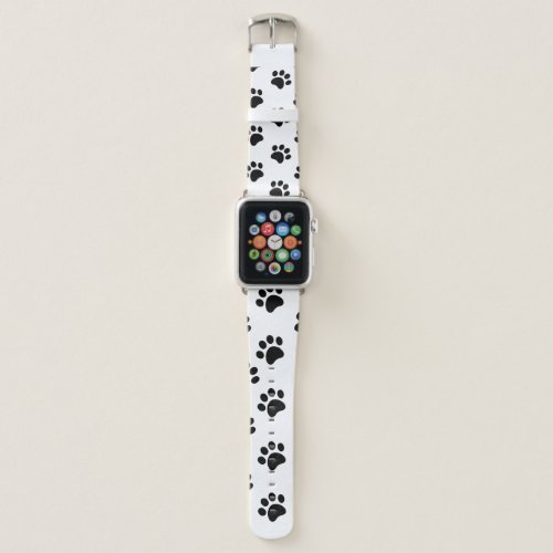 Black White Paw Prints Pattern Apple Watch Band