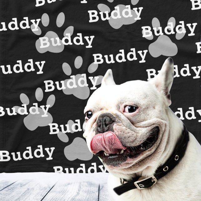 Black White Paw Prints Personalized Dog Name Fleece Blanket (Black White Paw Prints Personalized Dog Name Fleece Blanket
)