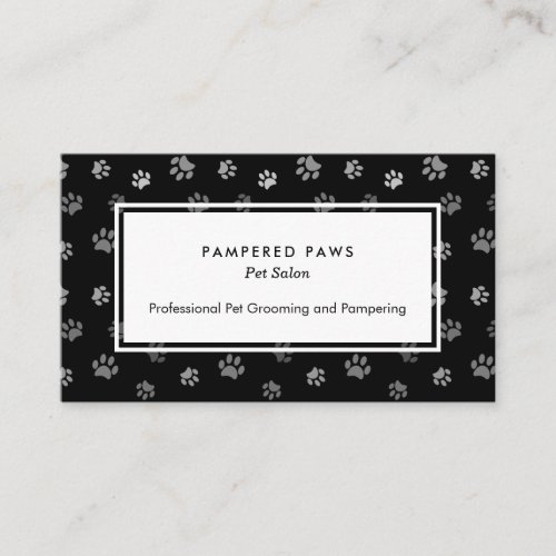 Black White Paw Prints Professional Pet Salon Business Card