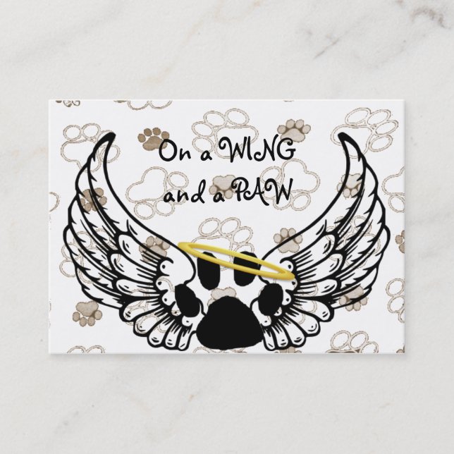 Black White Paw Wings Pet Care Business Card (Front)