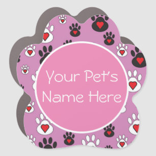 Black white Pawprints with hearts on pink Car Magnet