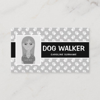 Black &amp; White Paws And Photo Template - Dog Walker Business Card