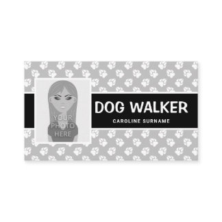 Black & White Paws And Photo Template - Dog Walker Business Card