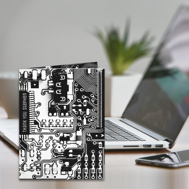 Black & white PCB board electronic printed circuit Letterpress Thank You Card (Creator Uploaded)